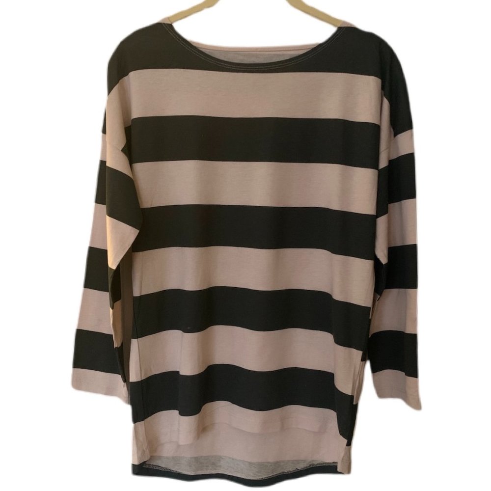 H&M Basic Pink and Gray Striped Long Sleeved Shirt